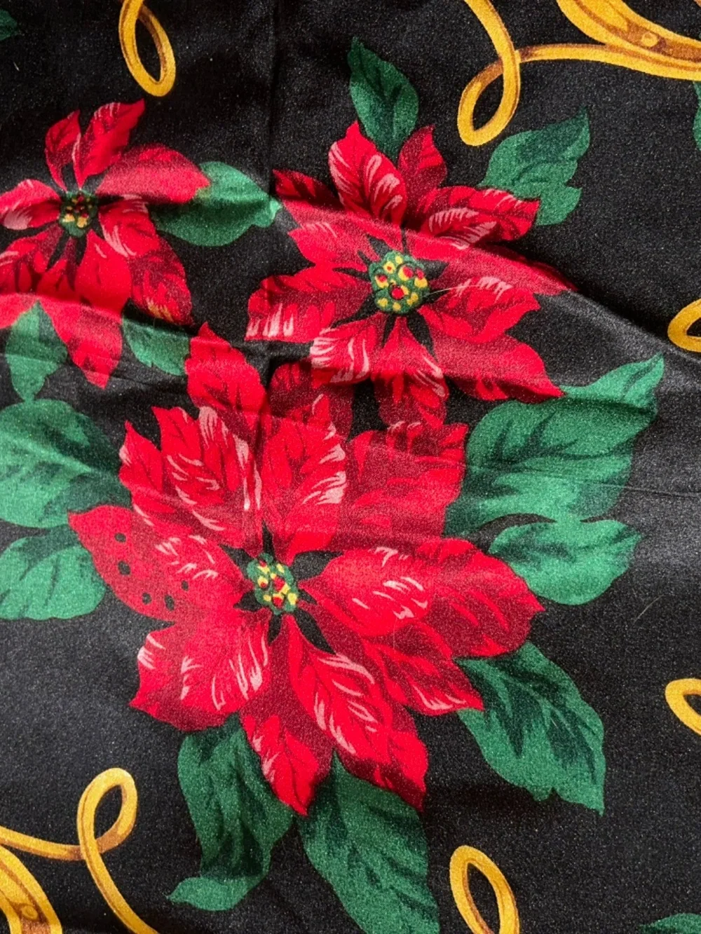 Bill Blass Vintage 100% Silk HOLIDAY red gold poinsettias floral scarf